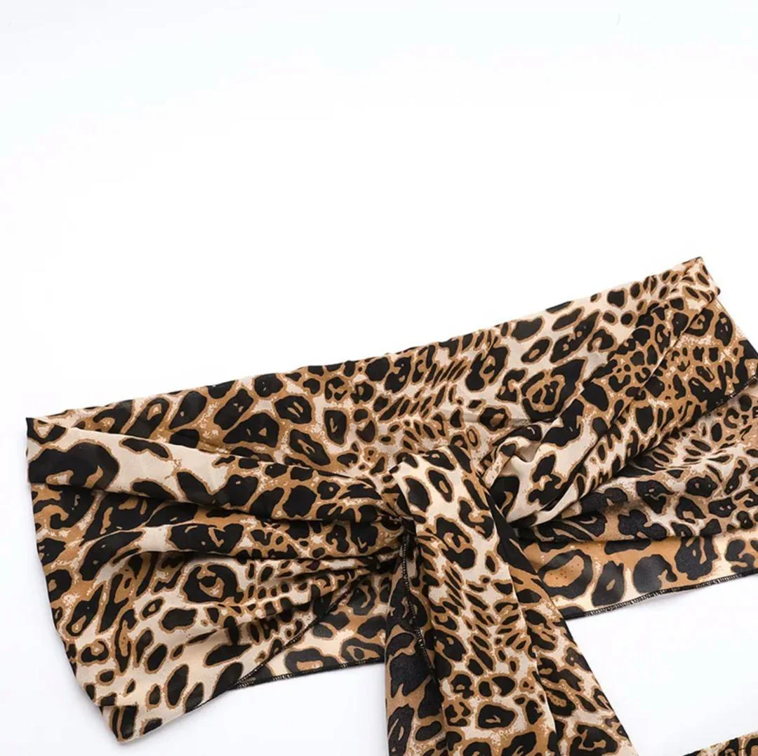 Leopard Print Swimsuit With Skirt In Brown - Image 9