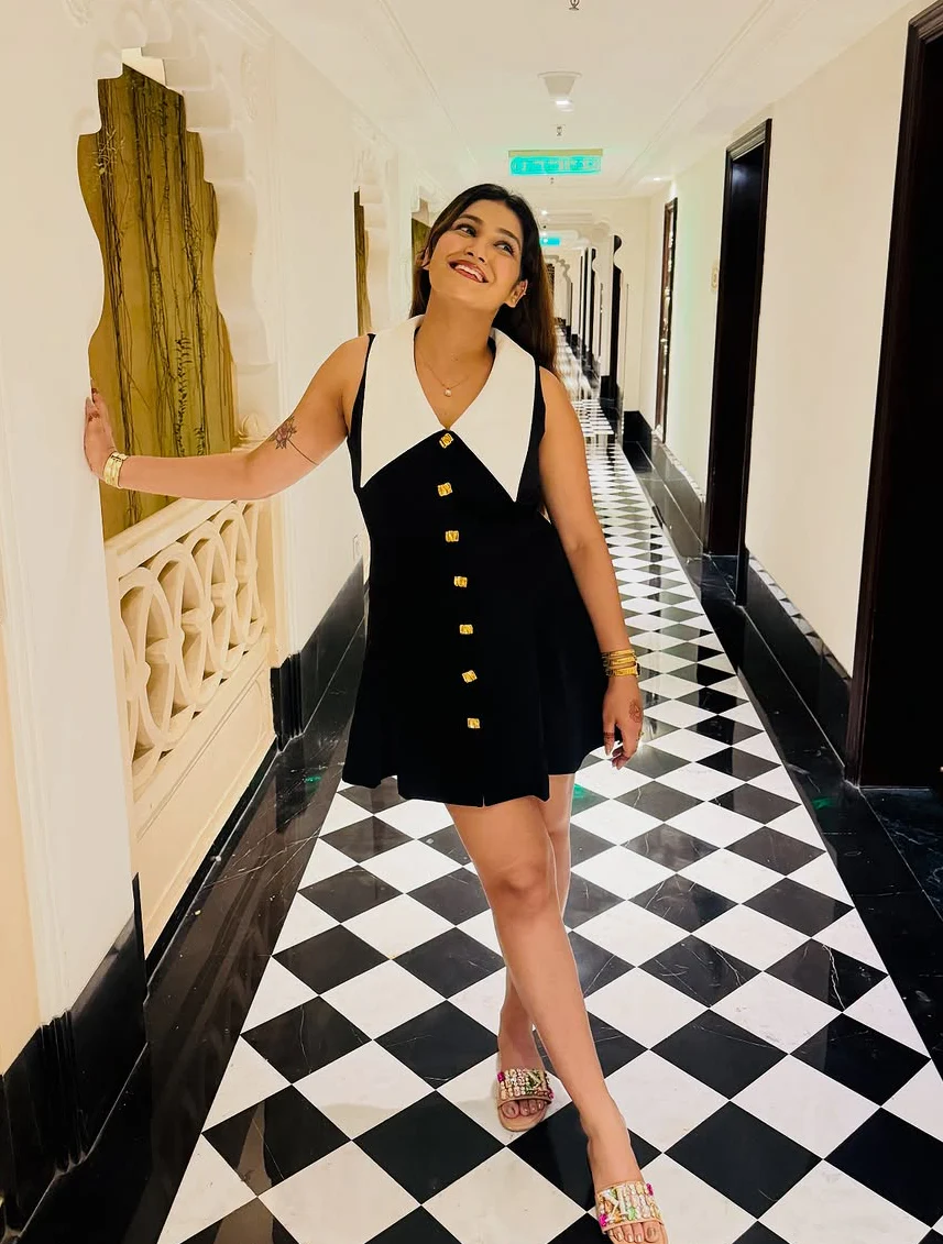 Leriya Luxe Collar Mini Dress In Black - Image 3