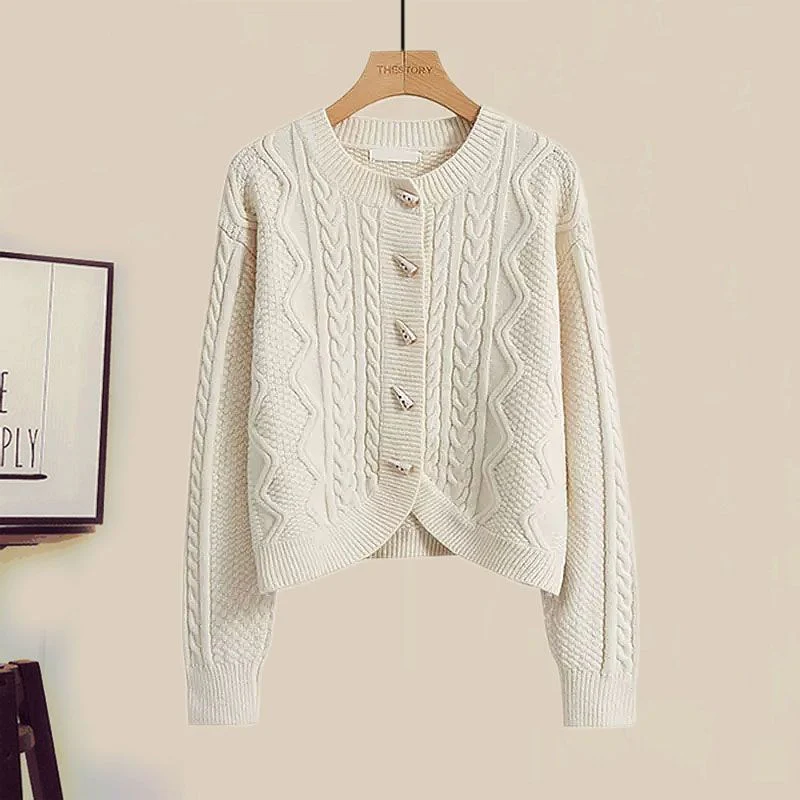 Leto Set of Sweater & Skirt With Belt In Cream - Image 2
