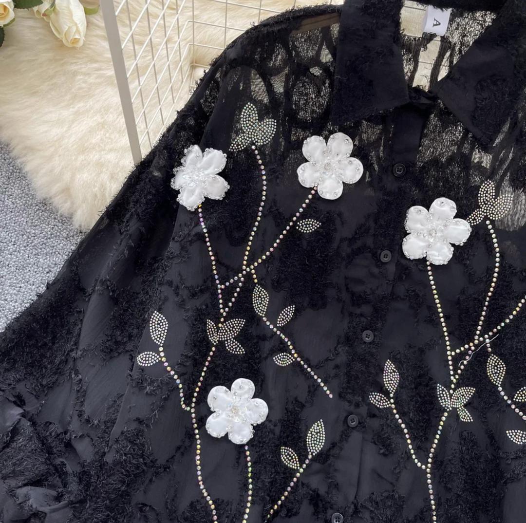 Levi Oversized Rhinestone Shirt In Black - Image 3