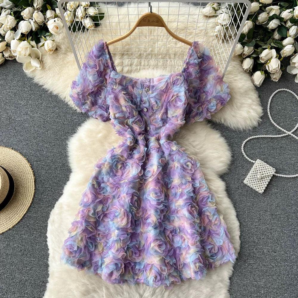 Lexis 3D Floral Dress In Lilac