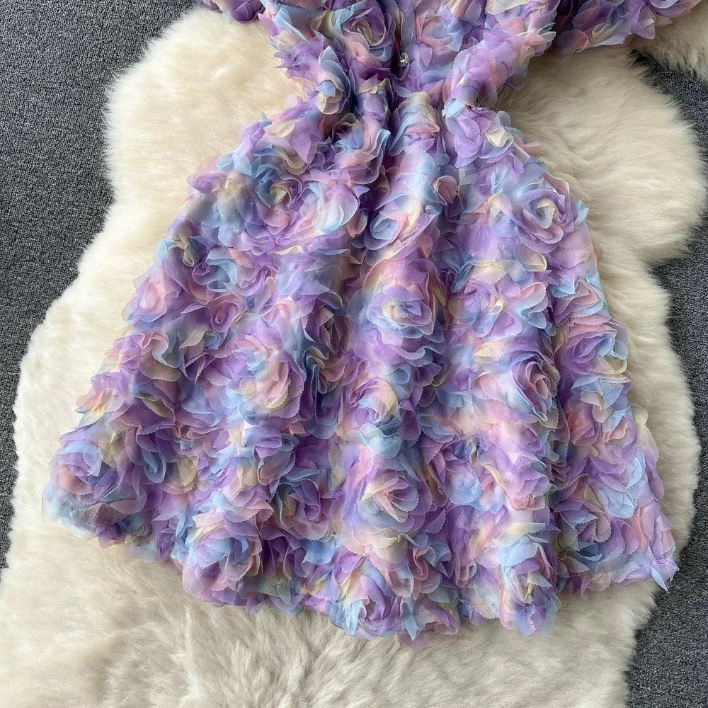 Lexis 3D Floral Dress In Lilac - Image 3