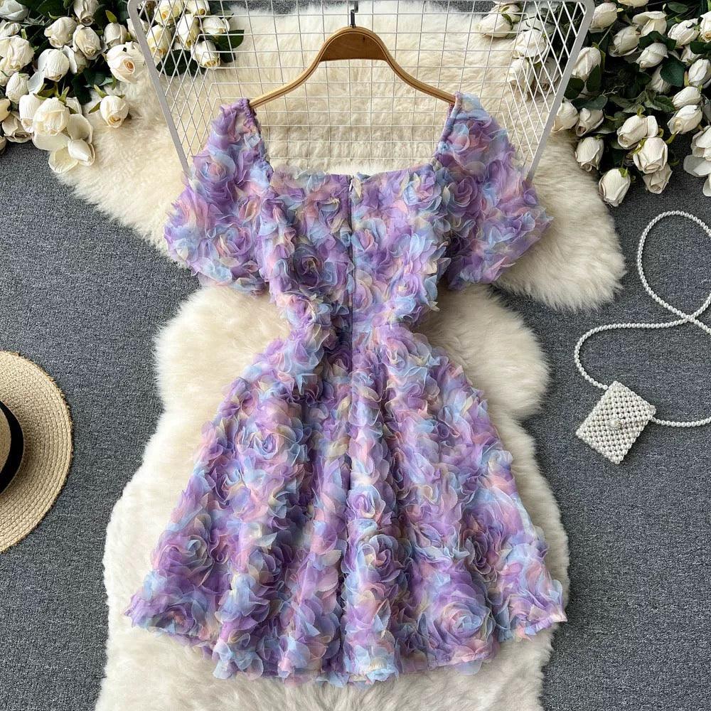 Lexis 3D Floral Dress In Lilac - Image 4