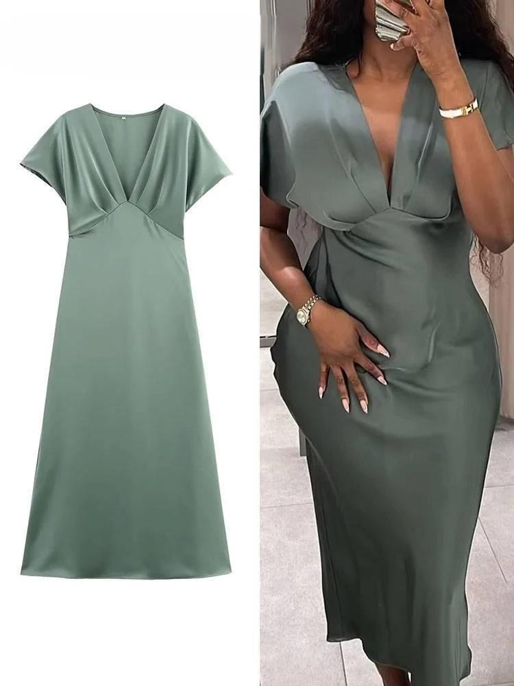 Lipasa Satin Midi Dress In Sage Green - Image 2
