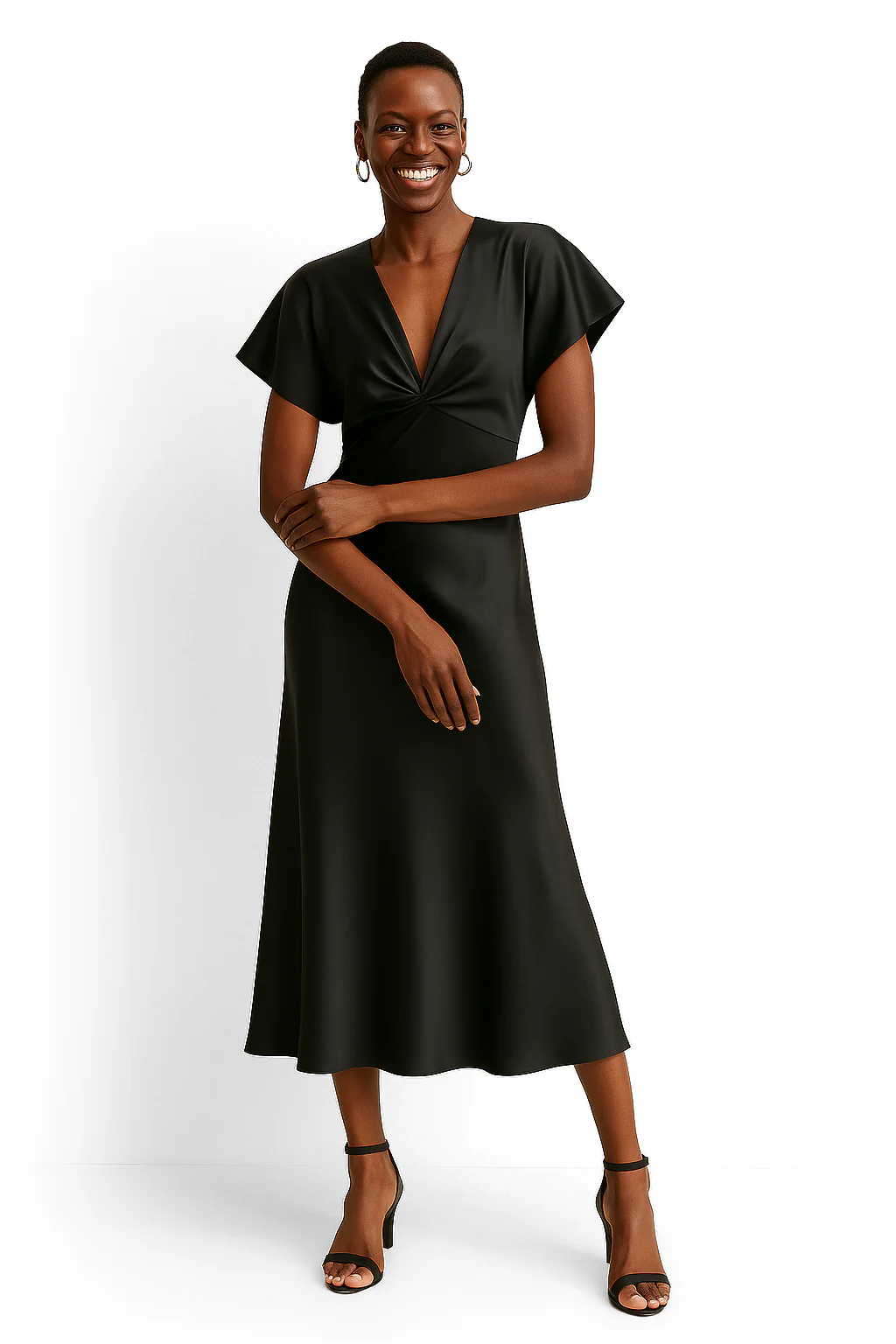 Lipasa Satin Midi Dress In Black - Image 2