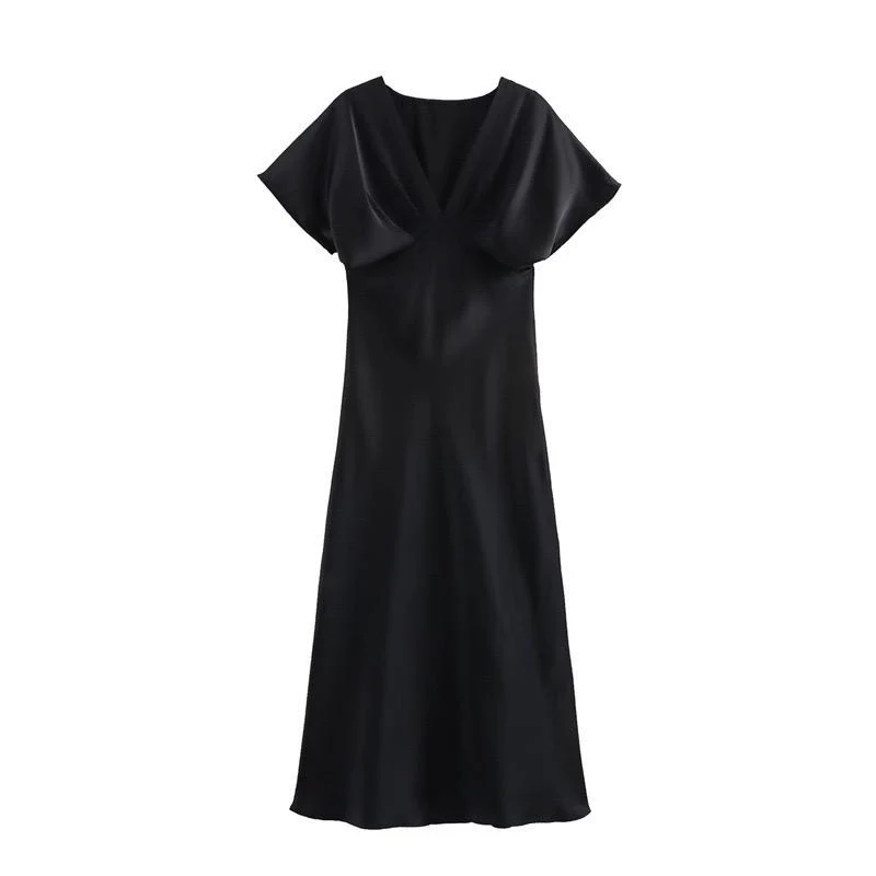 Lipasa Satin Midi Dress In Black - Image 3