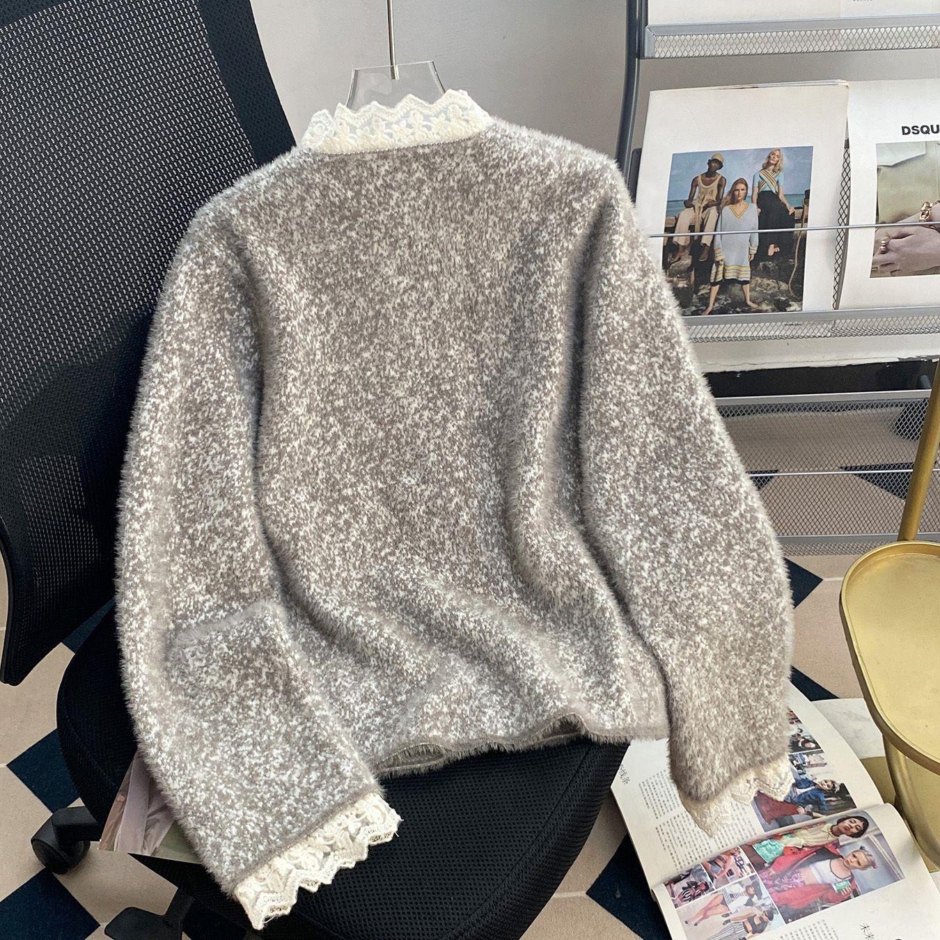 Livia Lace Winter Fur Cardigan In Grey - Image 2