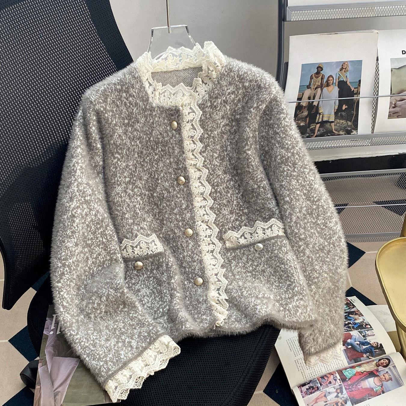 Livia Lace Winter Fur Cardigan In Grey - Image 4