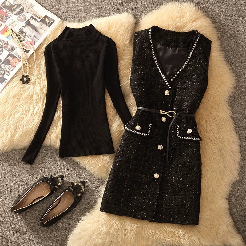 Lola Set of Top and Woolen Tweed Dress - Image 11