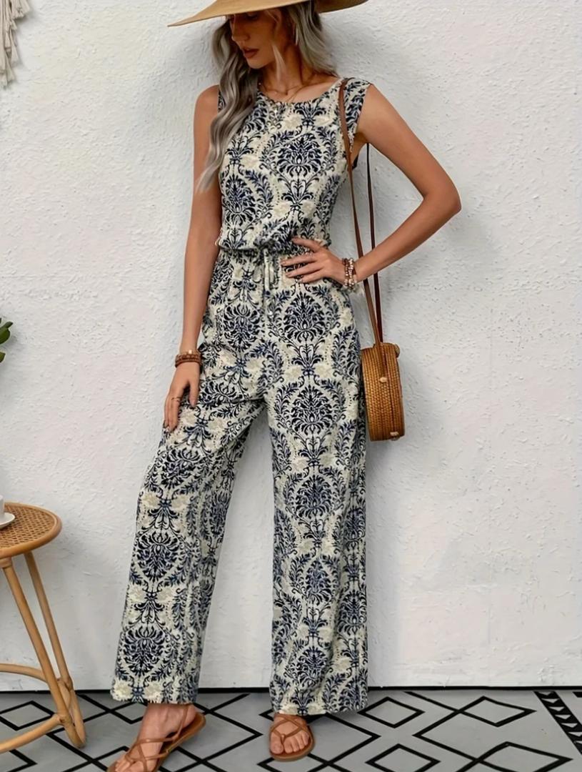 Loret Summer Printed Jumpsuit In Off-White