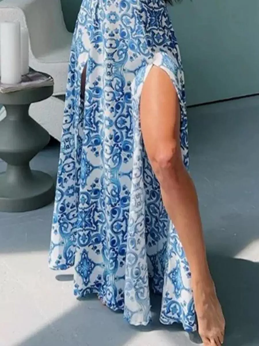 Louis Abstract Maxi Dress in Blue - Image 7