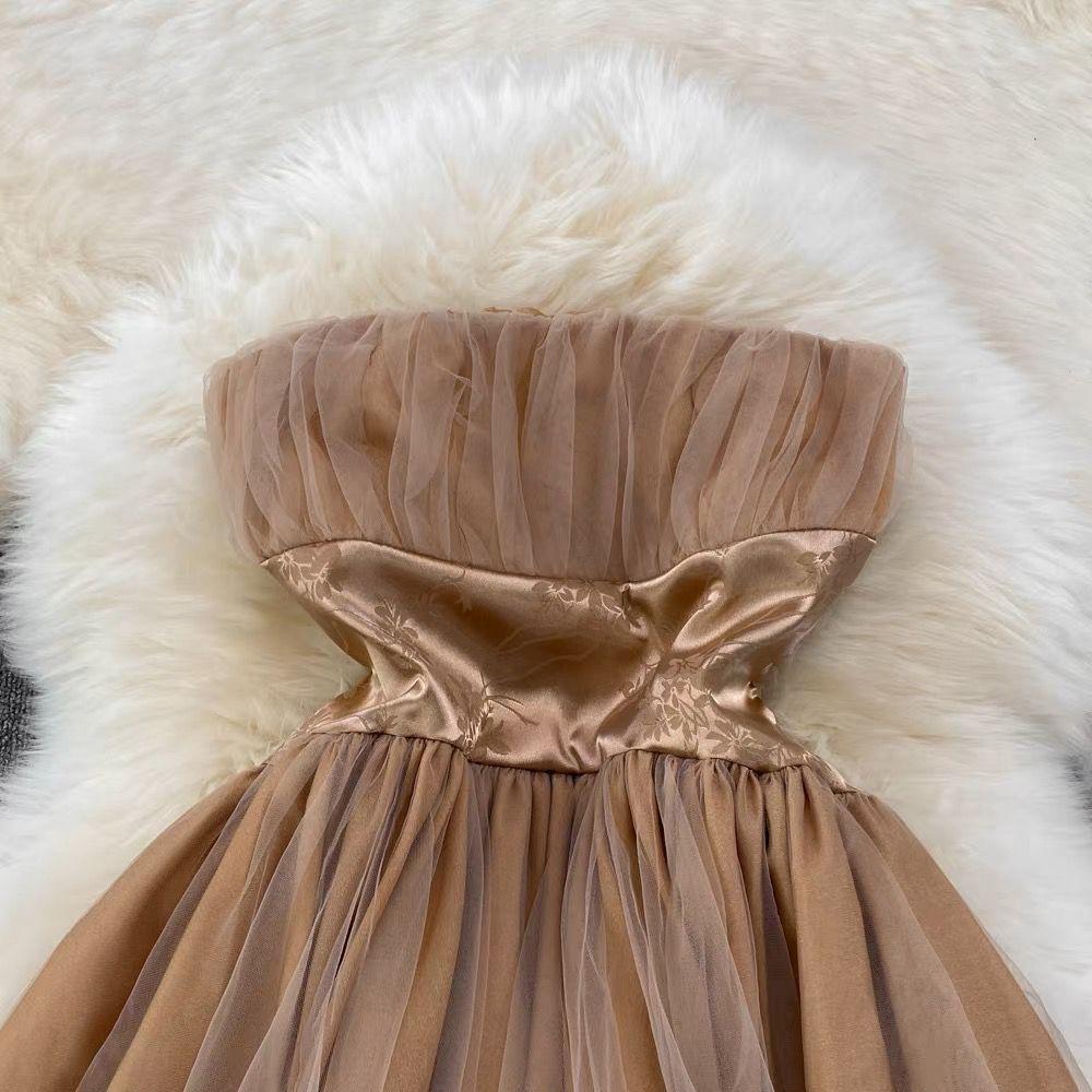 Louisa Mesh Detail Dress In Brown - Image 3