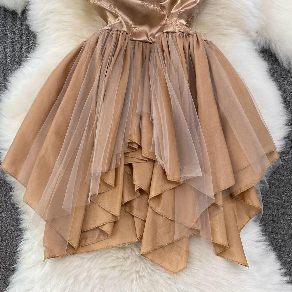 Louisa Mesh Detail Dress In Brown - Image 4