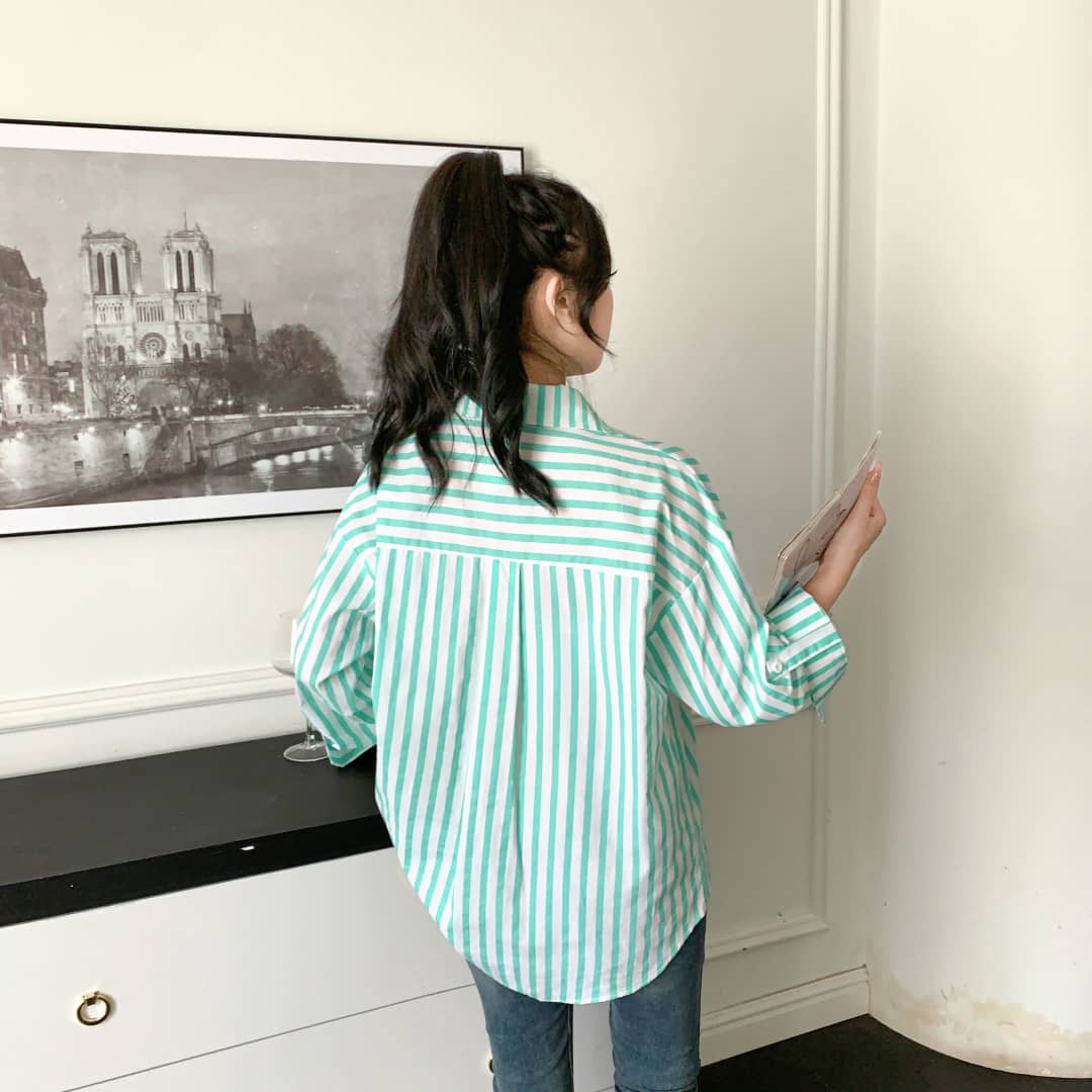 Louise Striped Summer Oversized Shirt In Green - Image 4