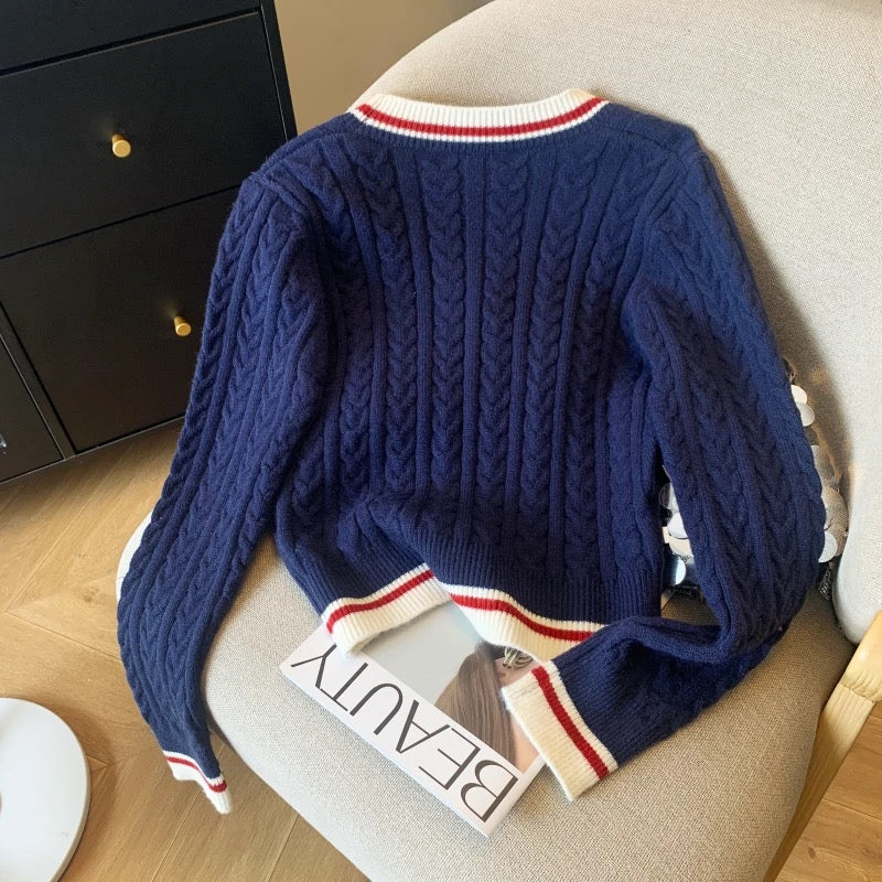 Luisa Woolen Cardigan In Navy Blue - Image 3