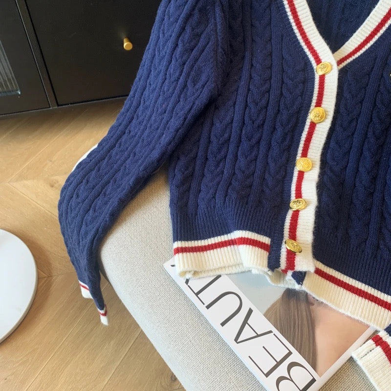Luisa Woolen Cardigan In Navy Blue - Image 5