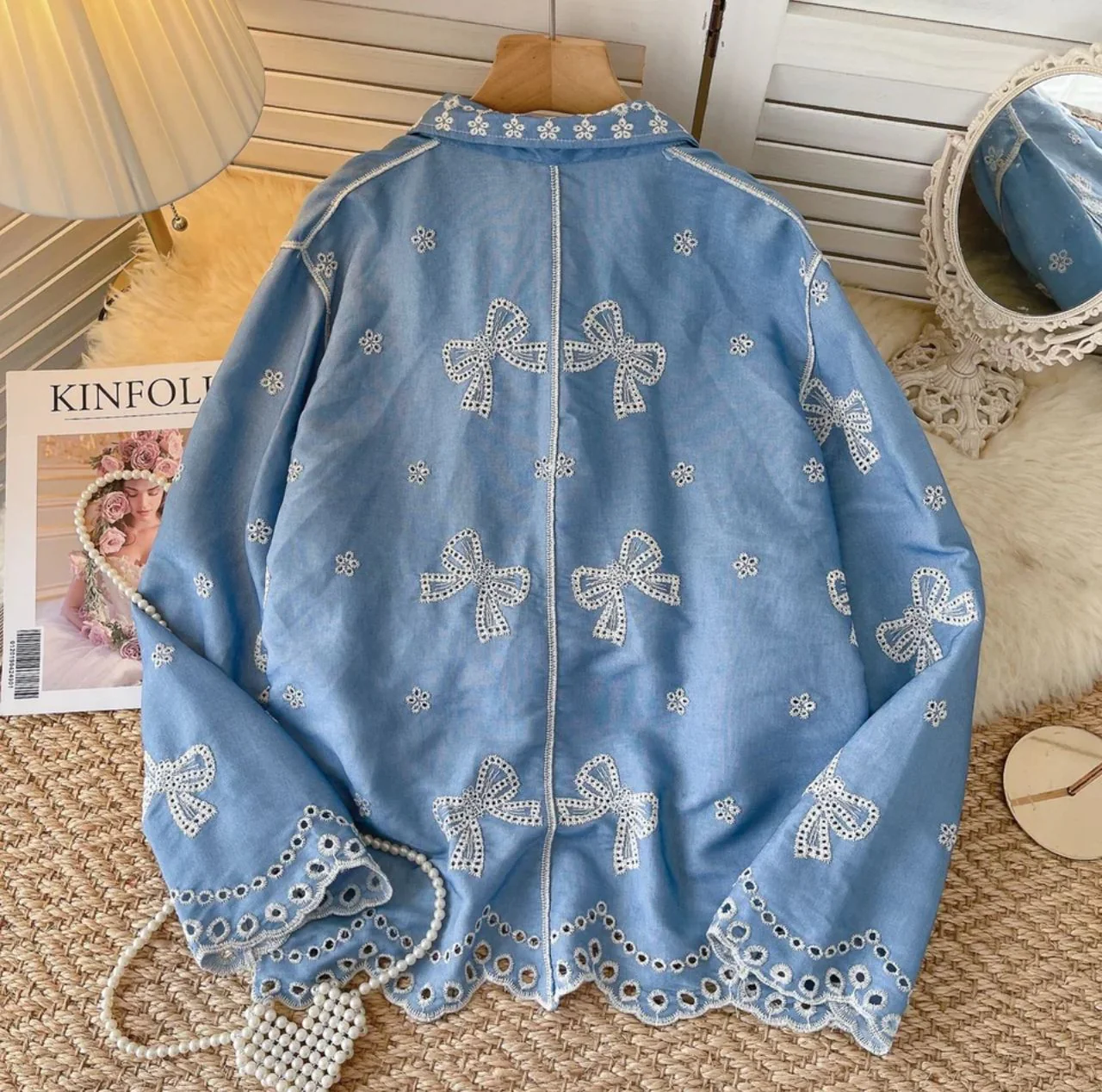 Lumi Premium Embroidered Cotton Shirt In Blue - Image 3