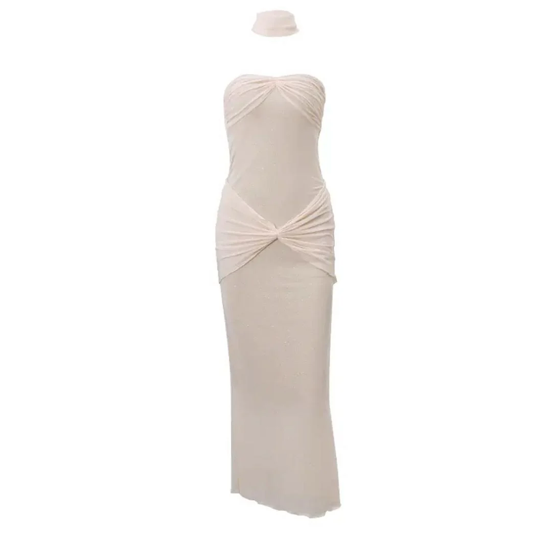 Lumia Offshoulder Sequined Party Dress In Beige - Image 11