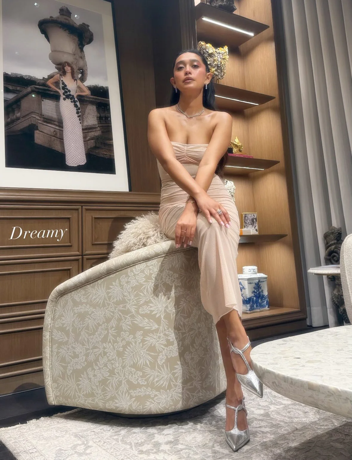 Lumia Offshoulder Sequined Party Dress In Beige - Image 2