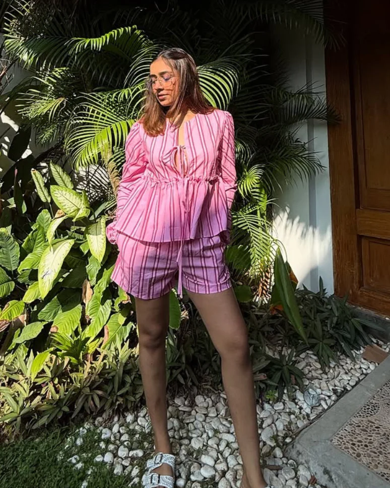Lumina Striped Summer Coord In Pink