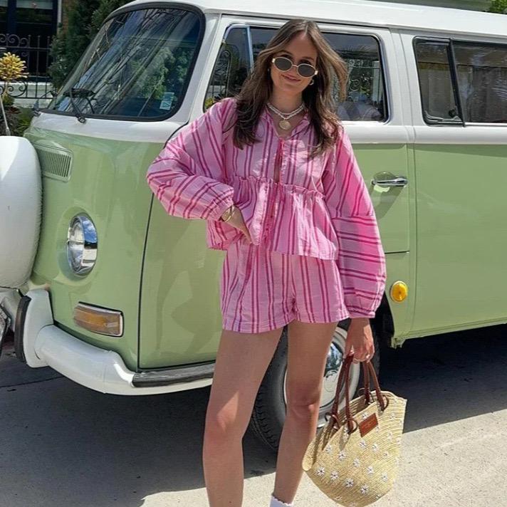 Lumina Striped Summer Coord In Pink - Image 5