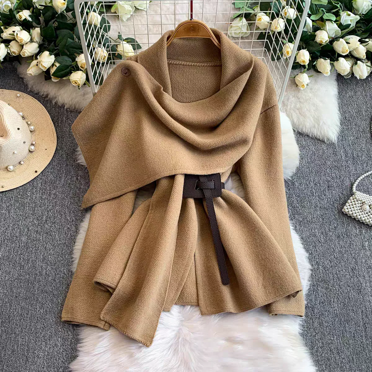 Maddox Luxe Winter Cape With Belt - Image 3