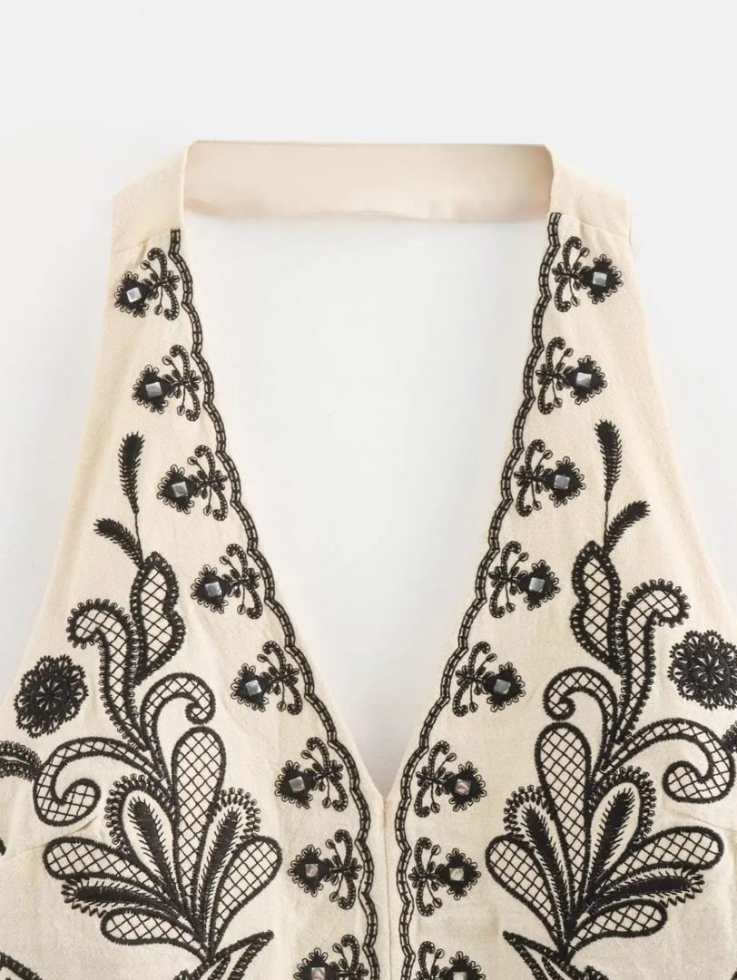 Maiko Halterneck Summer Top In Beige - Image 2