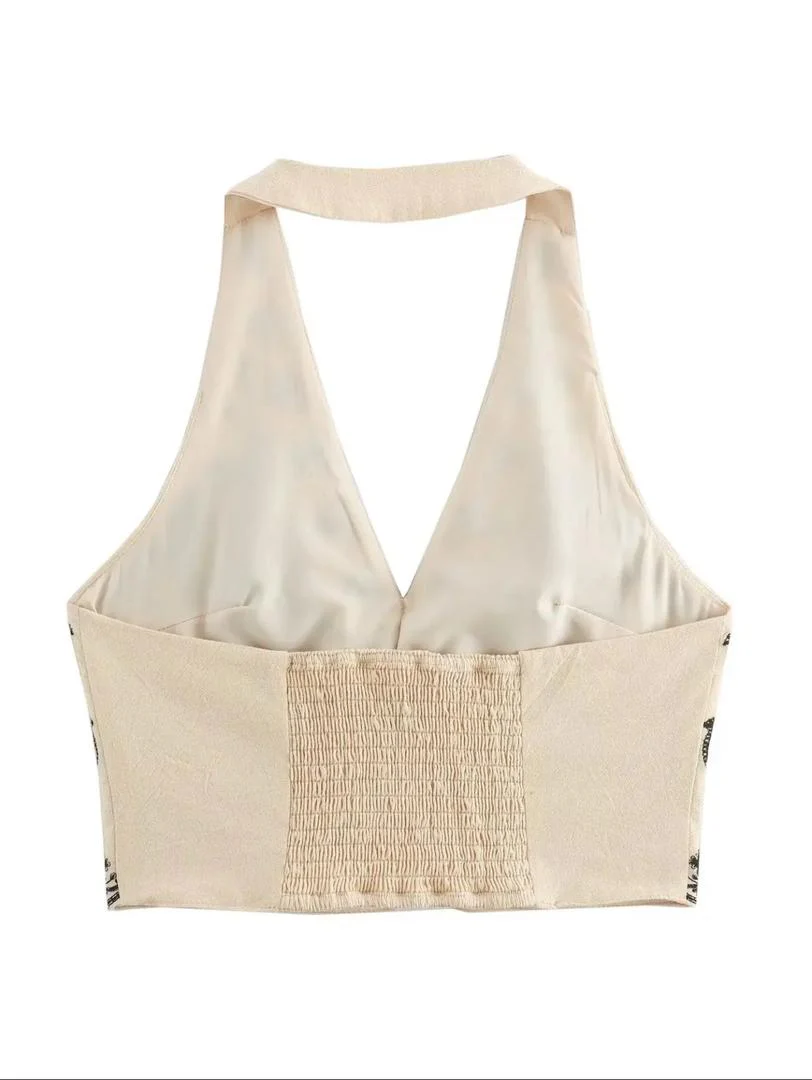 Maiko Halterneck Summer Top In Beige - Image 6