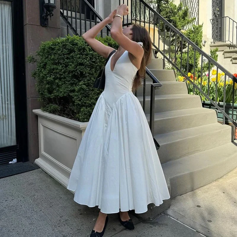Maira Drop Waist Midi Dress in White - Image 4