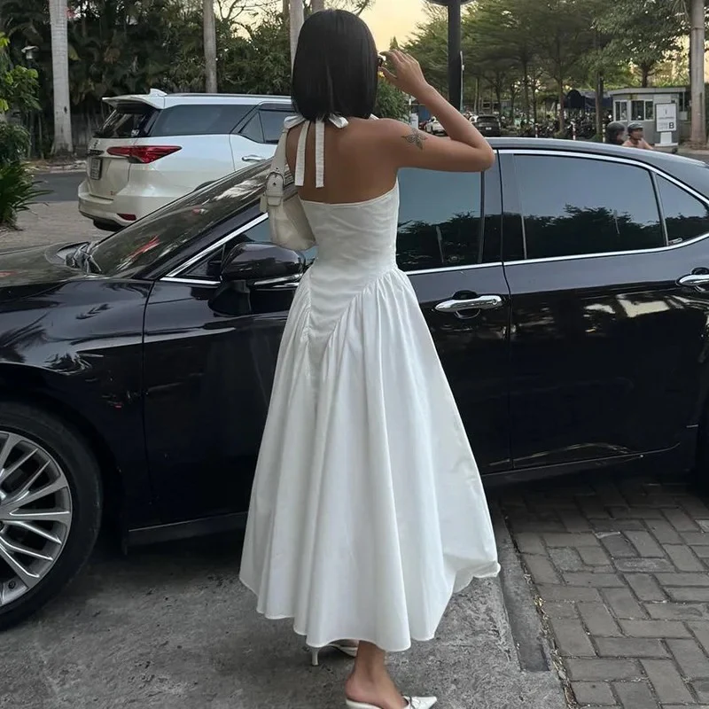 Maira Drop Waist Midi Dress in White - Image 7
