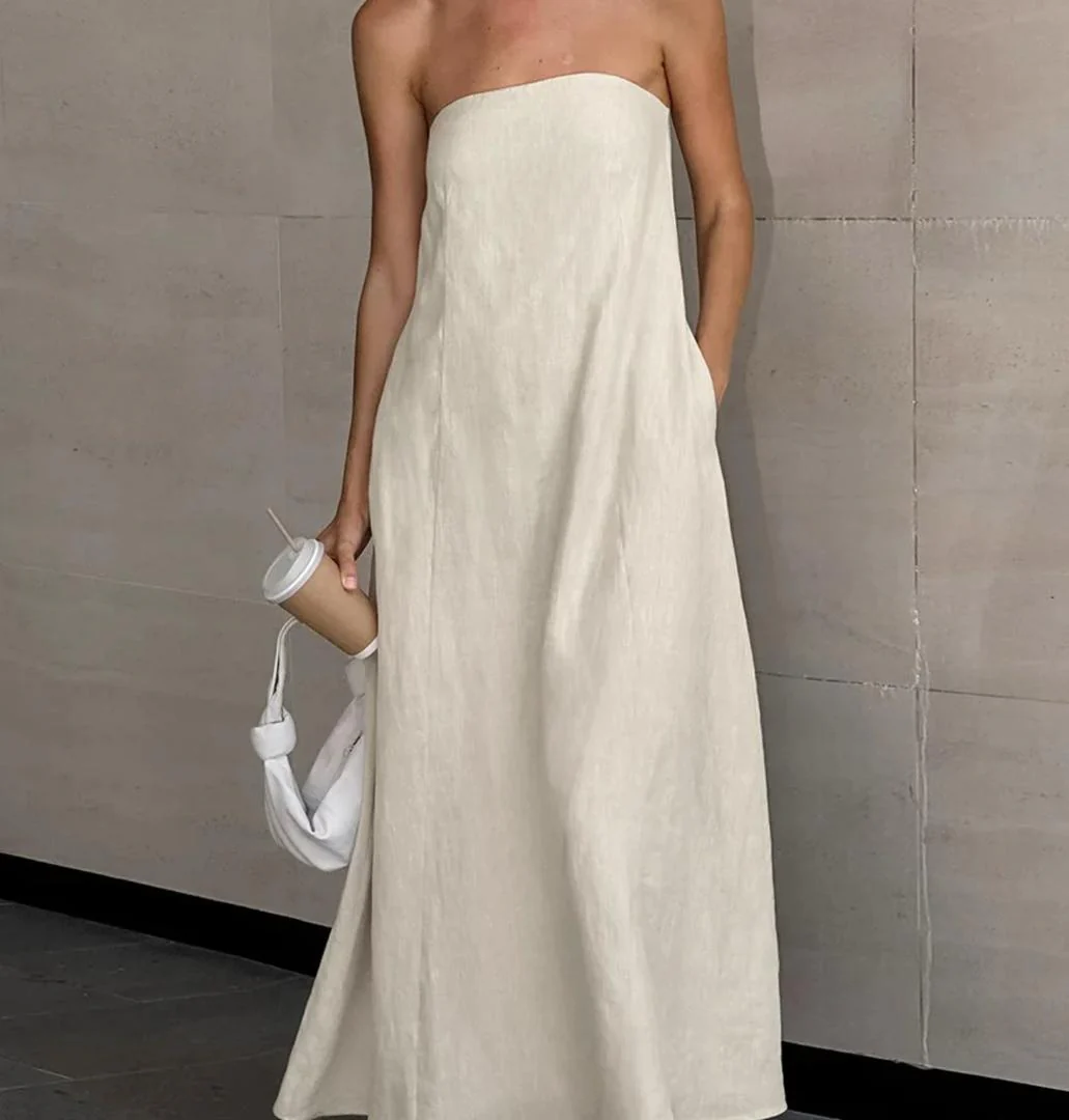 Maisie Offshoulder Holiday Tube Dress In Beige - Image 4