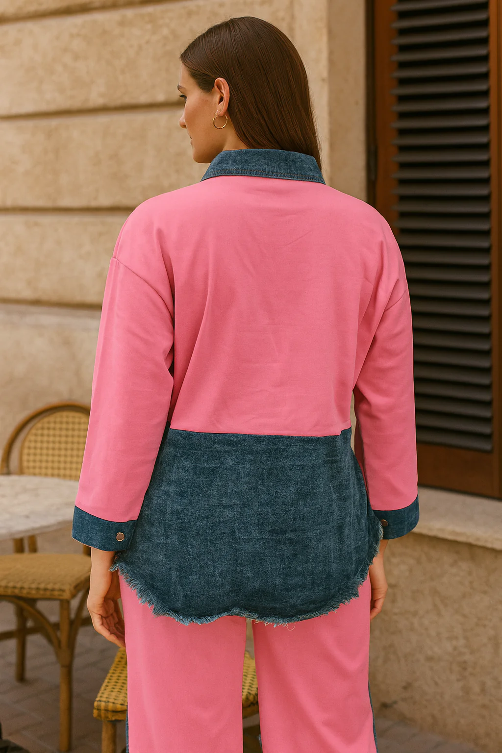 Malia Knitted Soft Denim Co-ord Set In Pink - Image 5