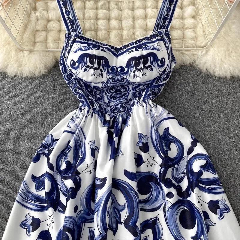 Manchester Porcelain Print Maxi Dress In Blue - Image 3