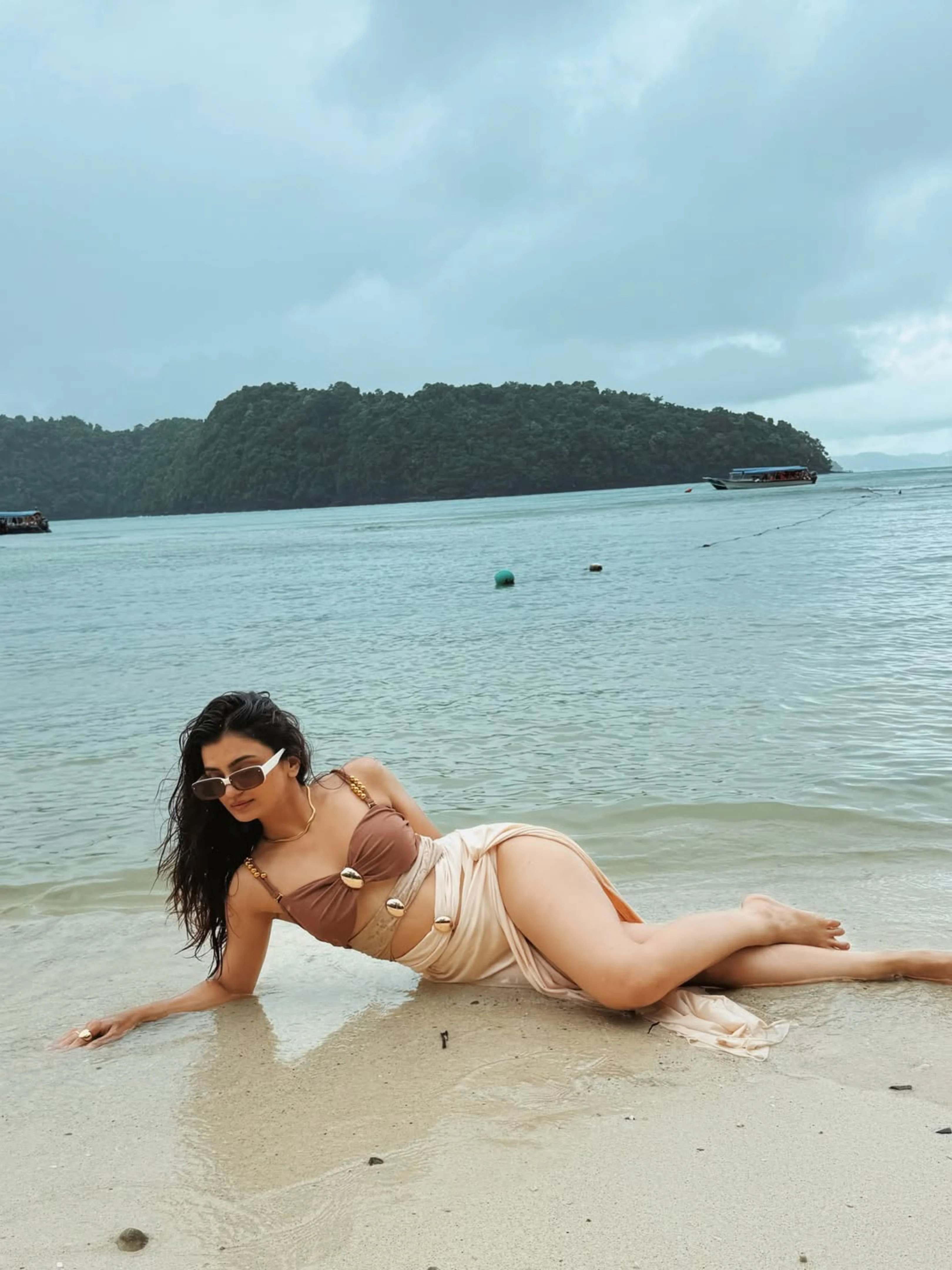 Marie Luxe Swimsuit With Skirt In Beige - Image 5