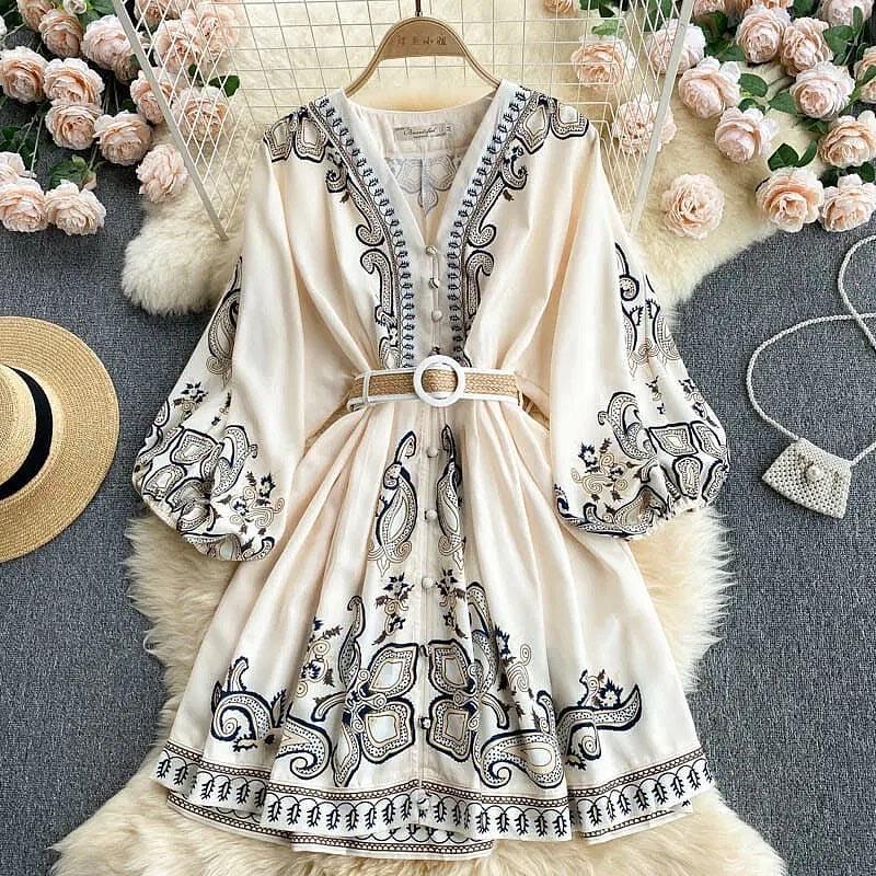 Marigold Vintage Dress In Beige - Image 3