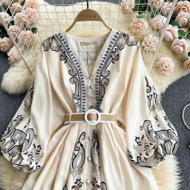 Marigold Vintage Dress In Beige - Image 5
