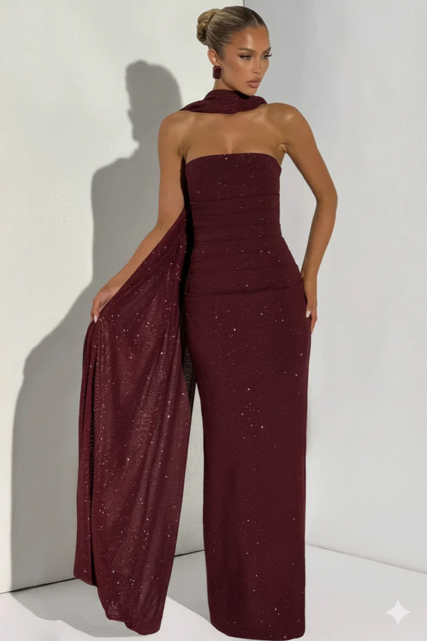 Marisa Shimmer Maxi Dress With Scarf