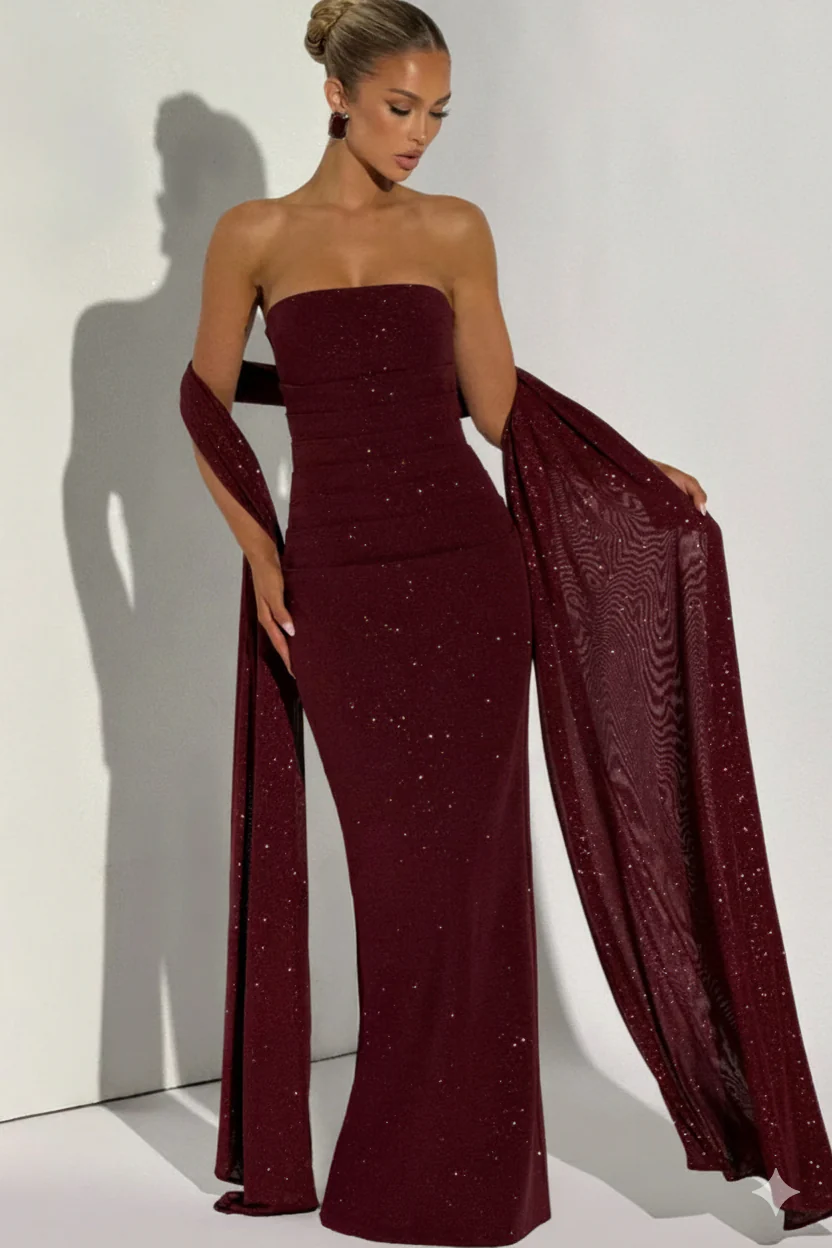 Marisa Shimmer Maxi Dress With Scarf - Image 3
