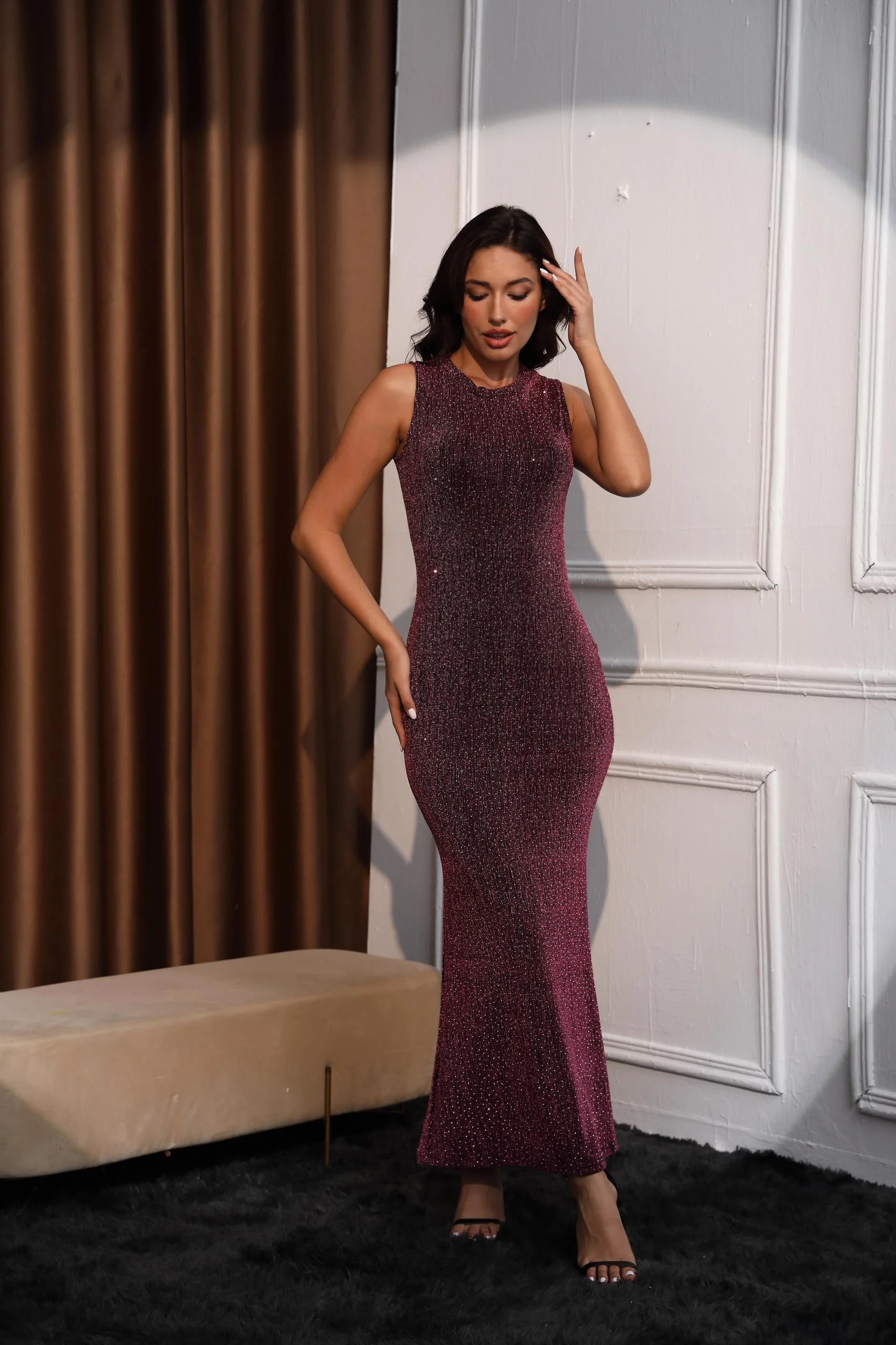 Cressida Statement Glam Sequined Dress In Pink - Image 11