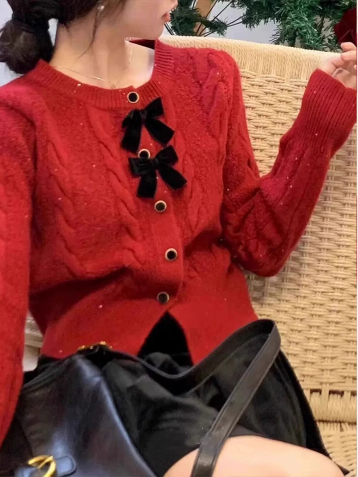 Maya Cute Woolen Sweater with Bow Detail - Image 3