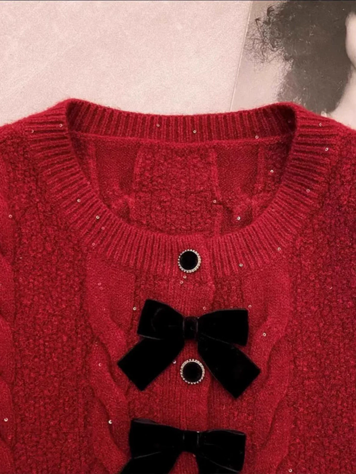 Maya Cute Woolen Sweater with Bow Detail - Image 4