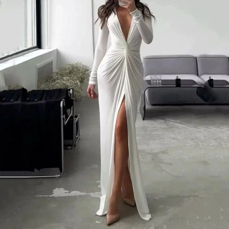 Maya Plunge Neck Bodycon Dress In White - Image 3
