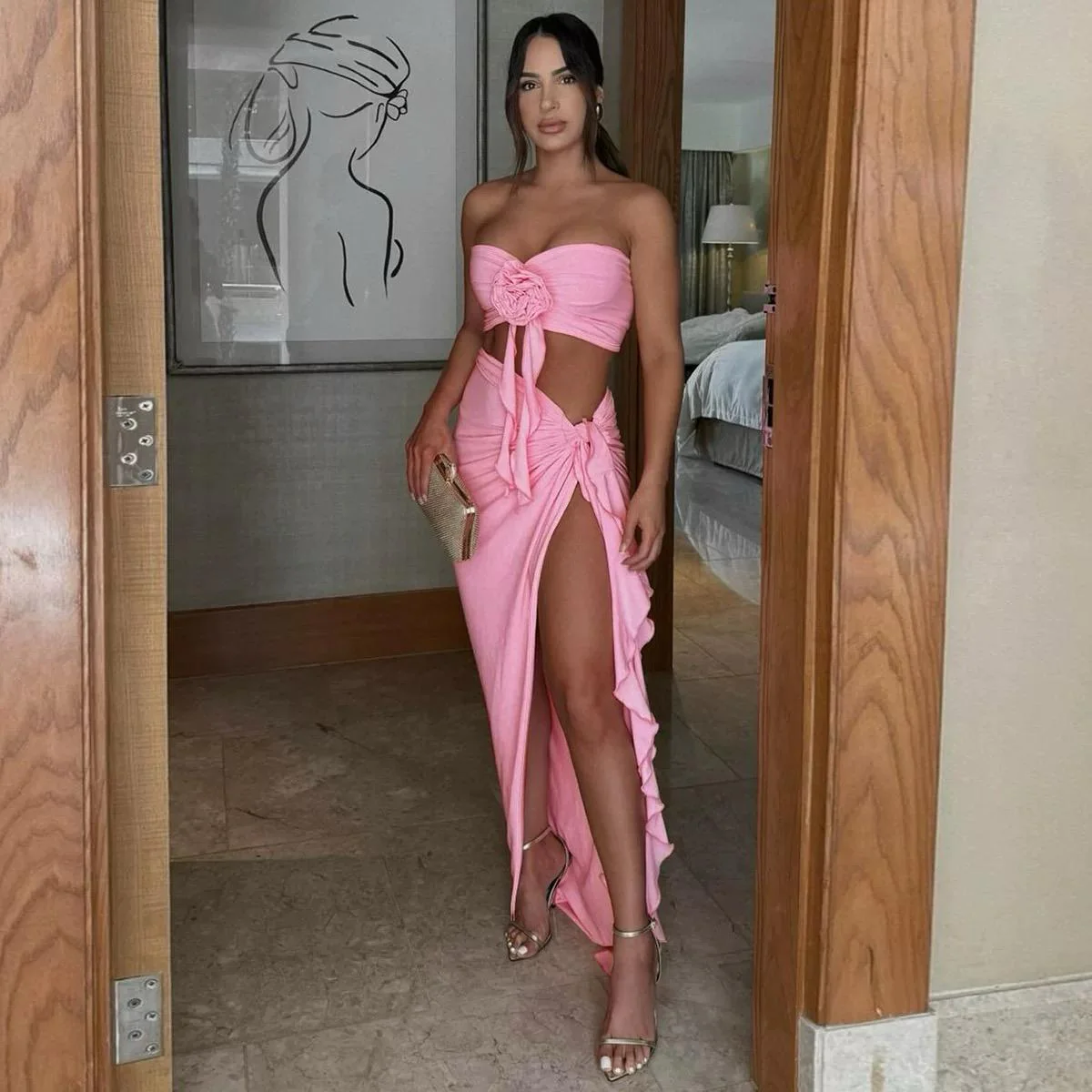 Mayne Summer Holiday Coord Set -Resortwear In Pink - Image 3