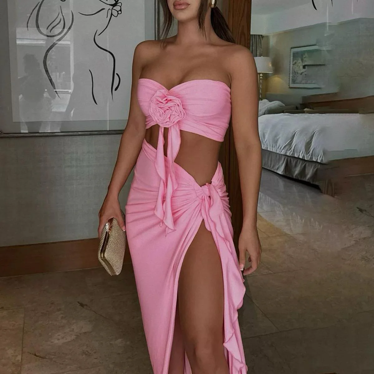 Mayne Summer Holiday Coord Set -Resortwear In Pink - Image 4