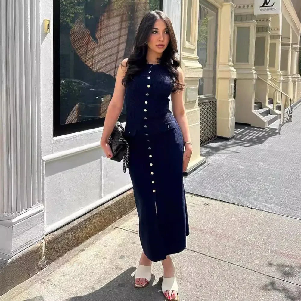 Mayra Luxe Soft Knit Dress in Navy Blue - Image 5