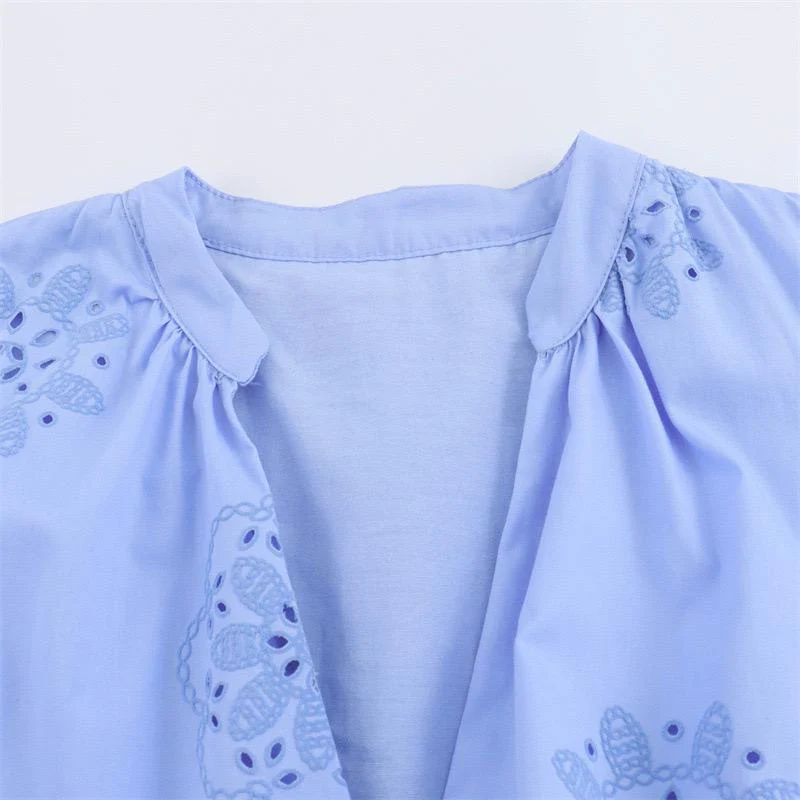 Melon Summer Eyelet Cotton Dress In Blue - Image 7