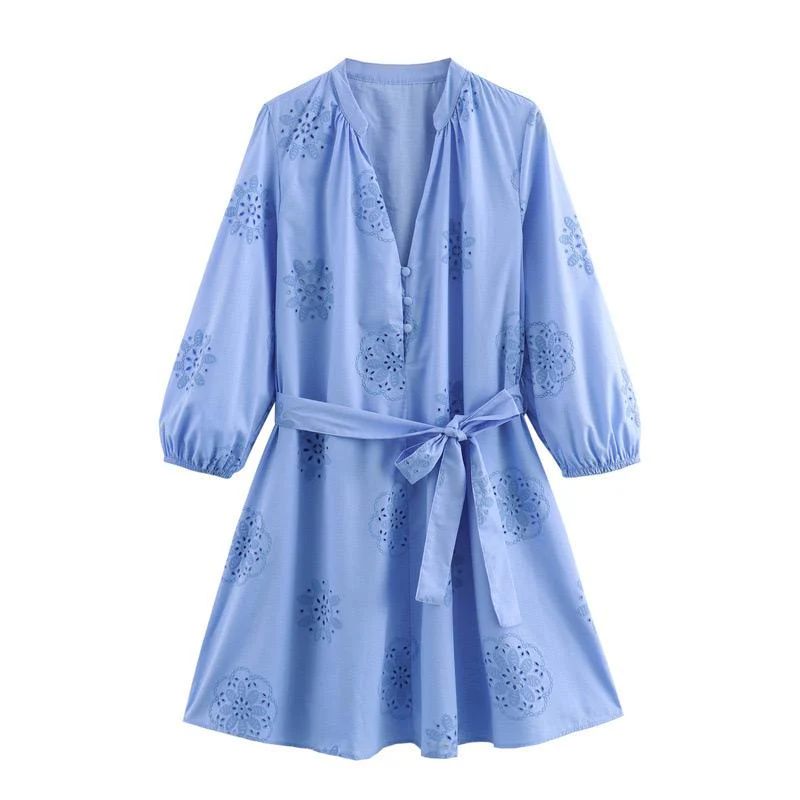 Melon Summer Eyelet Cotton Dress In Blue - Image 9