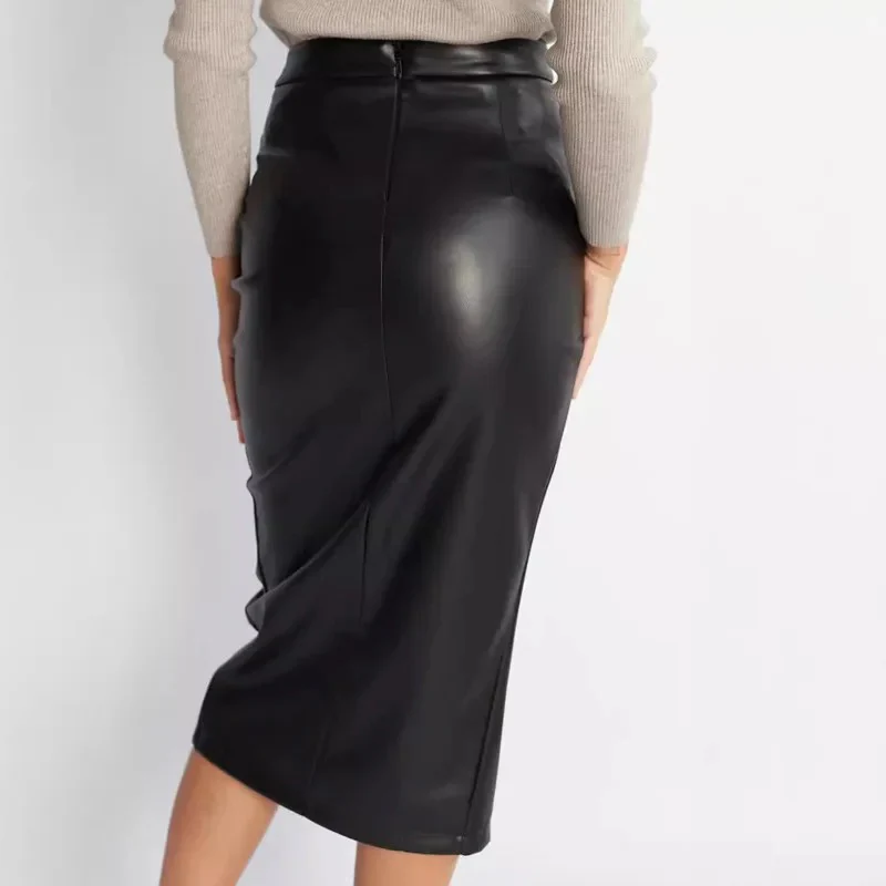 Meredith Statement Leather Midi Skirt - Image 5