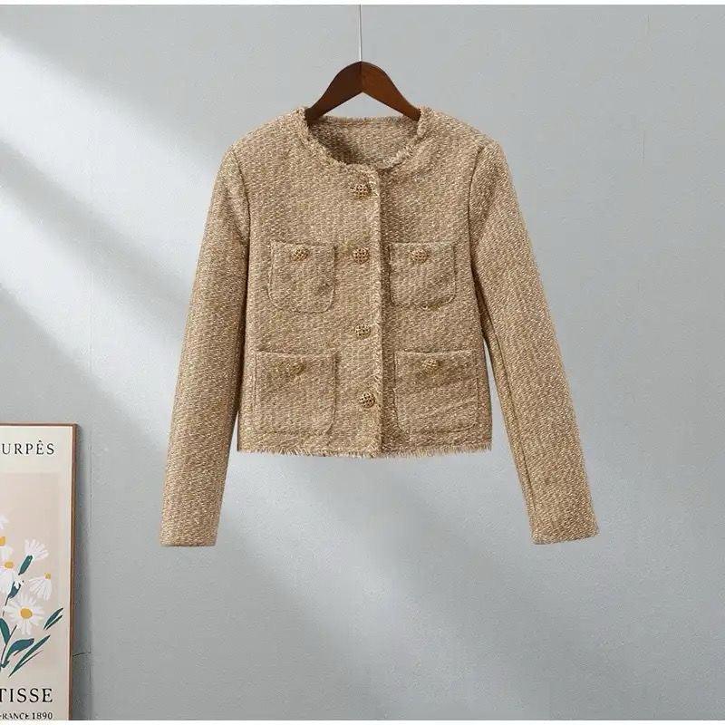Meryl Tweed Cropped Blazer In Brown - Image 5