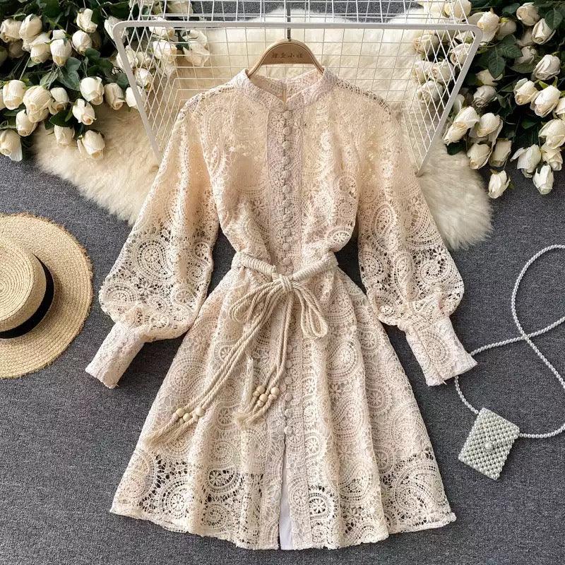 Mexicano Luxury Lace Dress In Beige - Image 3